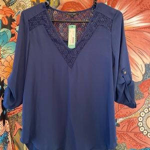 Stitch Fix Paper Moon Navy Blouse w/ lace